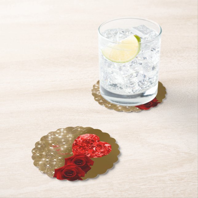 Personalised Red Diamond Rose Paper Coaster (Insitu)