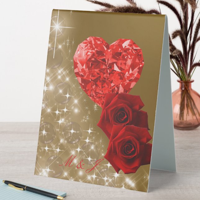 Personalised Red Diamond  Rose Table Tent Sign (In SItu (Table))