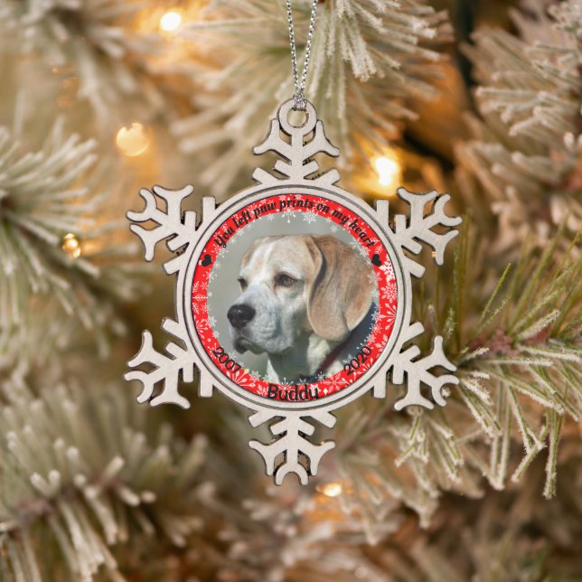 Personalised Red Dog Memorial Snowflake Pewter Christmas Ornament (Tree)