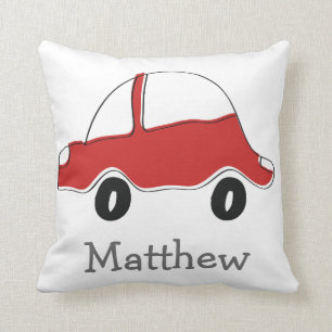 Personalised red doodle toy car cushion