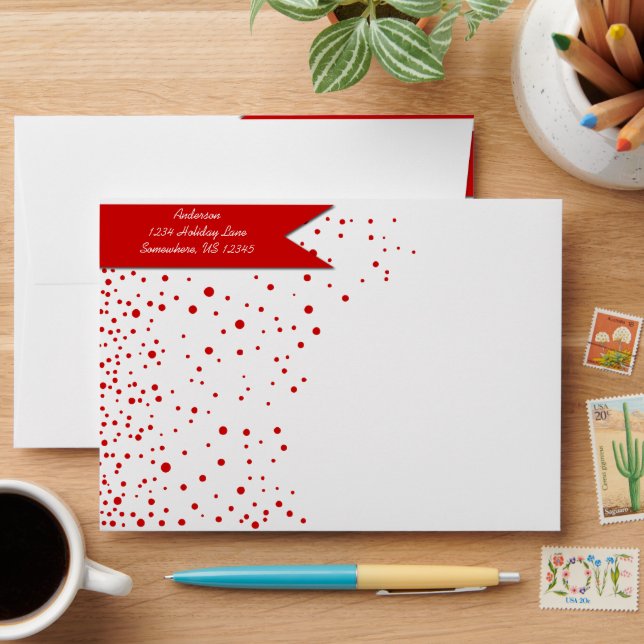 Personalised Red Dots Merry Little Christmas Envelopes (Desk)