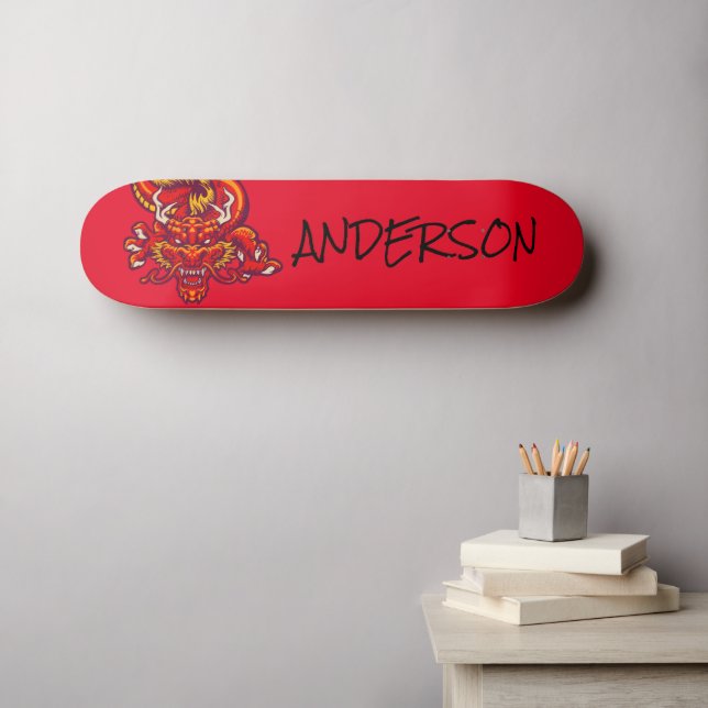 Personalised  red dragon skateboard (Wall Art (Horz))