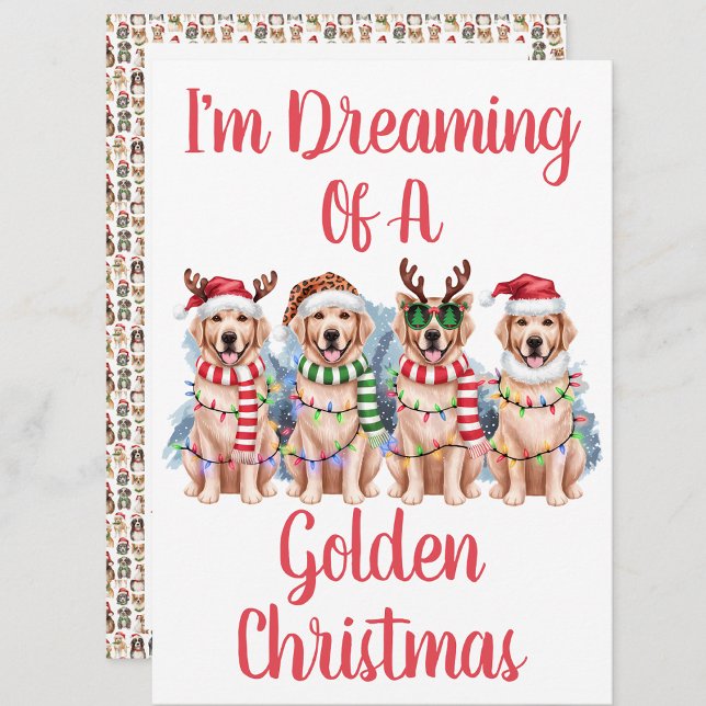 Personalised Red Dreaming Of A Golden Christmas Holiday Card (Creator Uploaded)