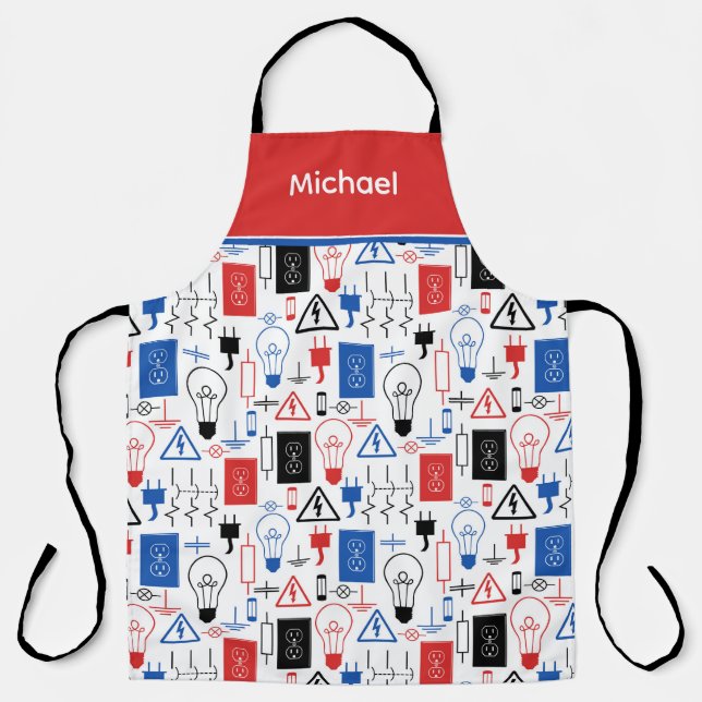 Personalised Red Electrical Electrician Apron (Front)