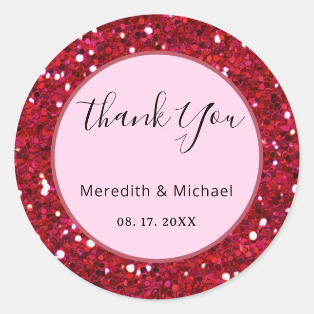 Personalised Red Faux Glitter Classic Round Sticker (Front)