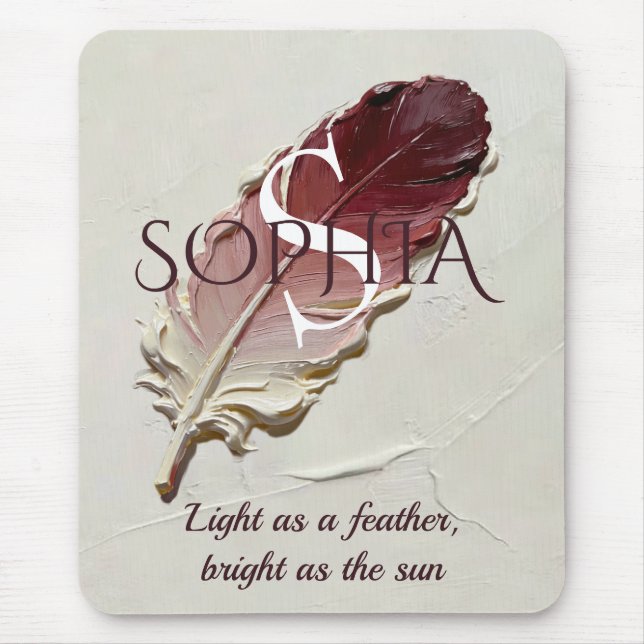 Personalised Red Feather Custom Name Monogram Mouse Pad (Front)
