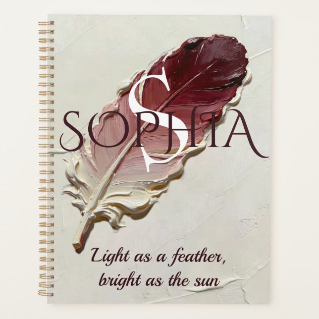 Personalised Red Feather Custom Name Monogram Planner (Front)