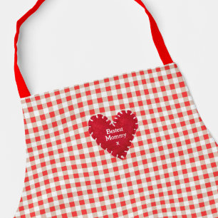 Personalised Red Felt Heart Gingham Mother's Day Apron