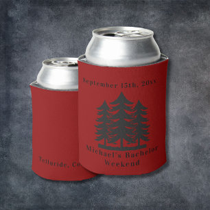 Personalised Red Fir Trees Bachelor Weekend  Can Cooler