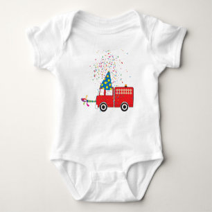 Personalised Red Fire Truck Birthday Party Baby Bodysuit
