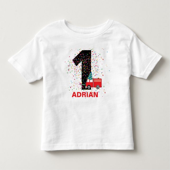 Personalised Red Fire Truck Birthday Party Toddler T-Shirt (Front)