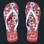 Personalised Red Floral Honeymoon Vibes Thongs<br><div class="desc">These flip flops aren't reserved for the shower or beach anymore. They are an update of the classic pair, and totally appropriate for hitting the streets in. Give your bride the gift of comfort, without sacrificing style. These stylish flip flops can be personalised to your liking. Add complementary text and...</div>