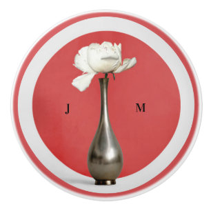 Personalised Red Floral Vase Ceramic Knob