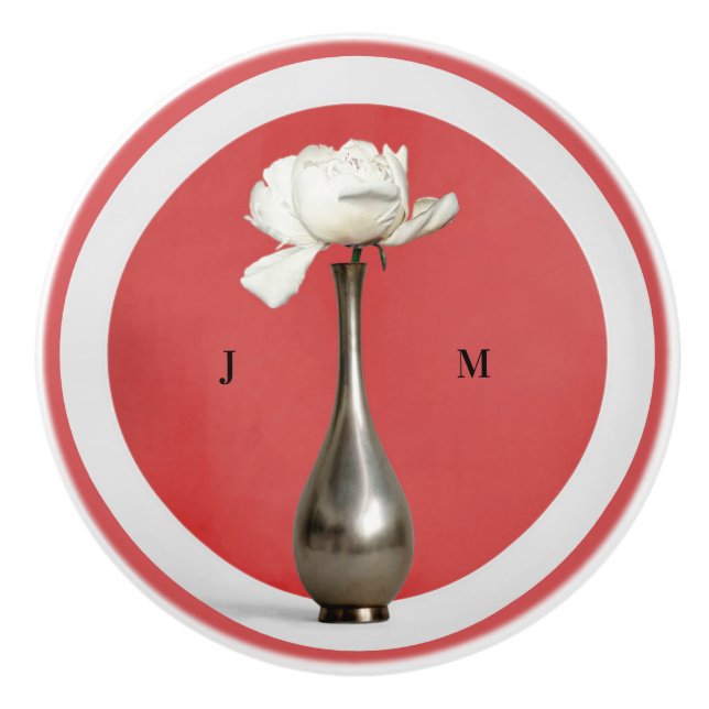 Personalised Red Floral Vase Ceramic Knob (Front)