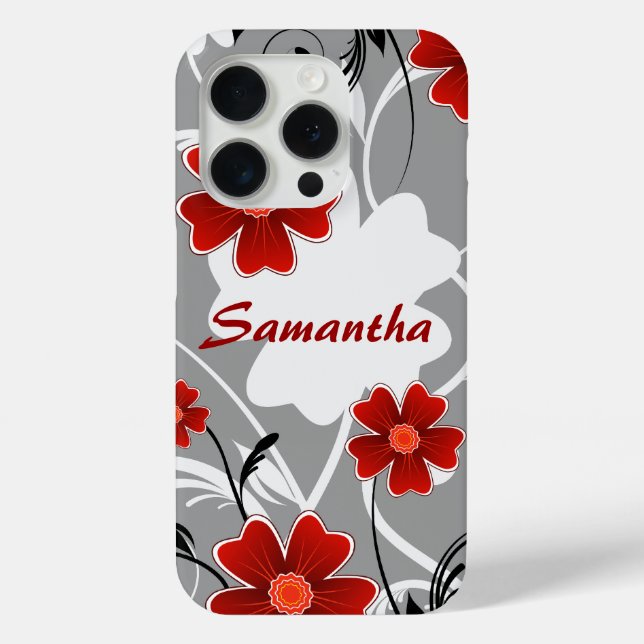 Personalised Red Flowers and Silhouette Case-Mate iPhone Case (Back)