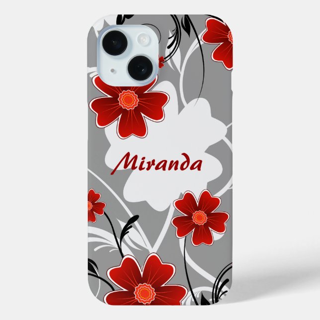Personalised Red Flowers and Silhouette Case-Mate iPhone Case (Back)