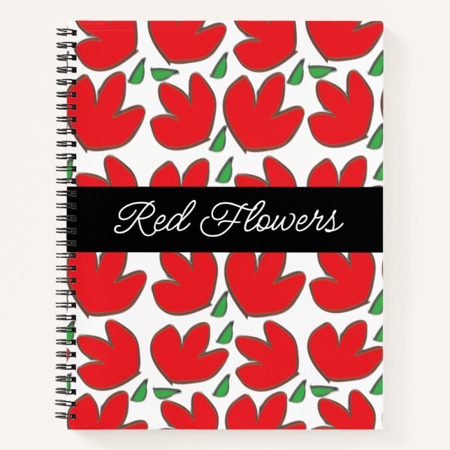 Personalised Red Flowers Floral  Notebook (Front)