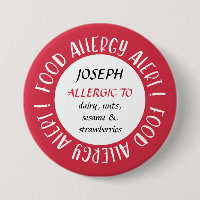 Personalised Red Food Allergy Alert Customised
