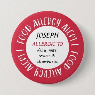 Personalised Red Food Allergy Alert Customised 7.5 Cm Round Badge