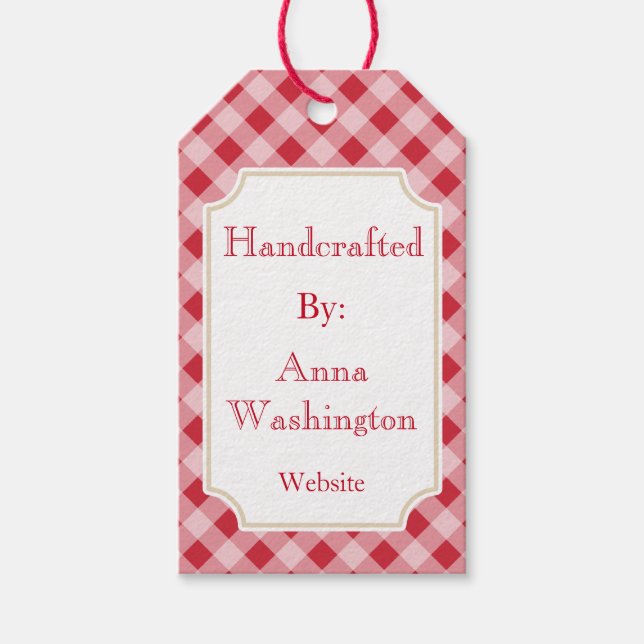 Personalised Red Gingham Handcrafted Tag (Front)