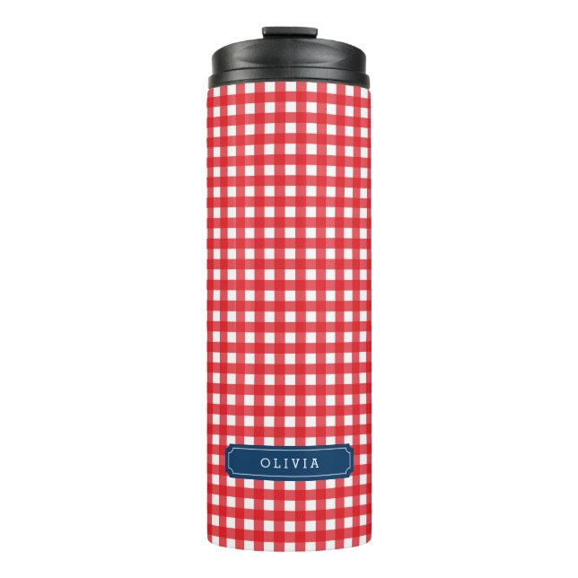 Personalised Red Gingham Monogram Thermal Tumbler (Front)