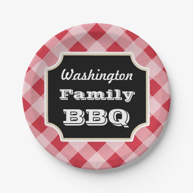 Personalised Red Gingham Paper Plates (Front)