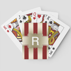 Personalised Red Glitter and Gold Stripes Monogram Playing Cards