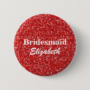 Personalised Red Glitter Bridesmaids Wedding 6 Cm Round Badge