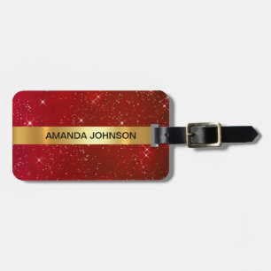 Personalised Red Glitter Golden Luggage Tag