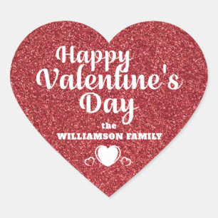 Personalised Red Glitter Happy Valentine's Day Heart Sticker