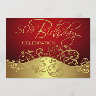 Personalised Red & Gold 50th Birthday Invitations