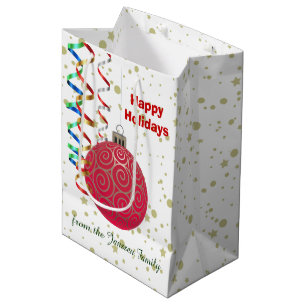 Personalised Red Gold Bulb Confetti Medium Gift Bag