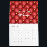 Personalised Red Gold Calendar with Custom Text<br><div class="desc">Personalised Custom Text Calendar with Golden Diamond Tufted Modern Red and Gold Calendars Gifts - Choose / Add Your Favourite Text - Name - Choose Font / Size / Colour - OR Remove text - Make Your Special Gift - Resize and move or remove and add text / elements with...</div>