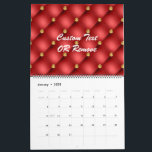 Personalised Red Gold Calendar with Custom Text<br><div class="desc">Personalised Custom Text Calendar with Golden Diamond Tufted Modern Red and Gold Calendars Gifts - Choose / Add Your Favourite Text - Name - Choose Font / Size / Colour - OR Remove text - Make Your Special Gift - Resize and move or remove and add text / elements with...</div>