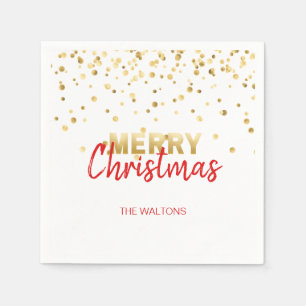 Personalised RED Gold Confetti Merry Christmas Napkin