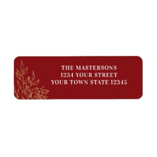 Personalised Red Gold Foliage Return Address  Label