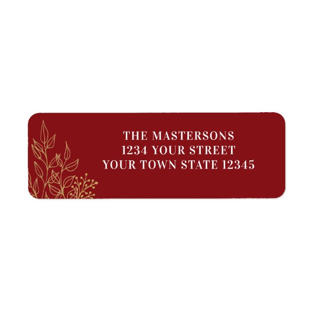 Personalised Red Gold Foliage Return Address  Label (Front)