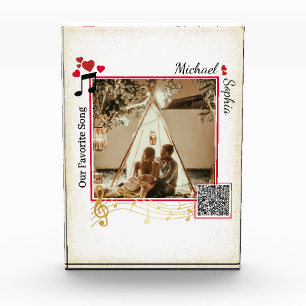 Personalised Red & Gold Modern Photo Song QR Code Block