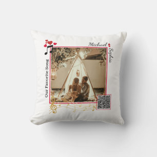 Personalised Red & Gold Modern Photo Song QR Code Cushion