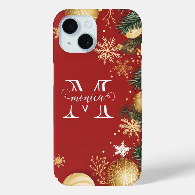 Personalised Red Gold Xmas Split Monogram Name Case-Mate iPhone Case (Back)