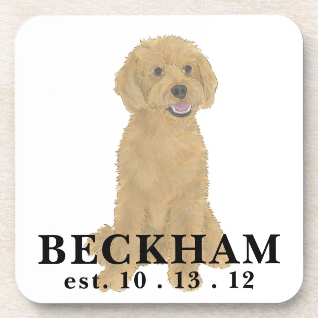 Personalised Red Golden Apricot Doodle Coaster (Front)