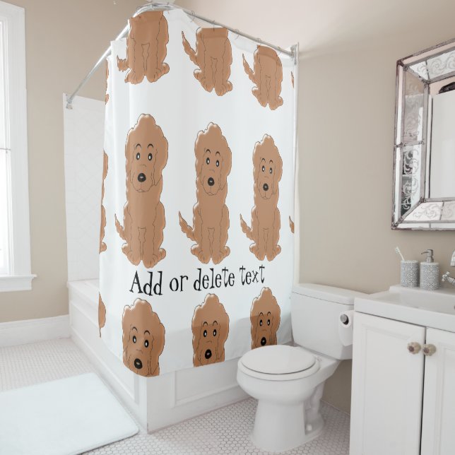 Personalised Red Golden Doodle Dog Design Shower Curtain (In Situ)