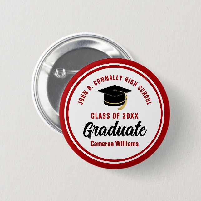Personalised Red Graduate Commemorative 6 Cm Round Badge (Front & Back)