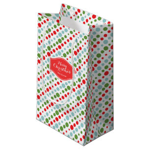 Personalised red green blue polka dots pattern small gift bag