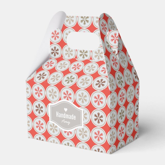 Personalised red green Chirstmas snowflake pattern Favour Box (Front Side)