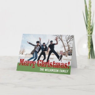 Personalised Red Green Family Photo Christmas Card