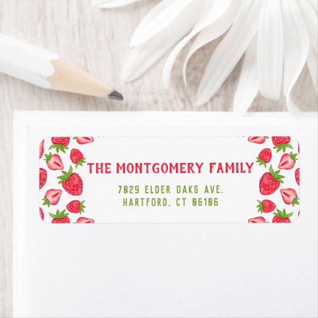 Personalised Red Green Strawberry Return Address   Label (Insitu)
