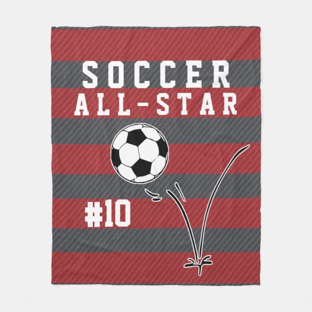 Personalised Red & Grey Soccer Blanket (Front)