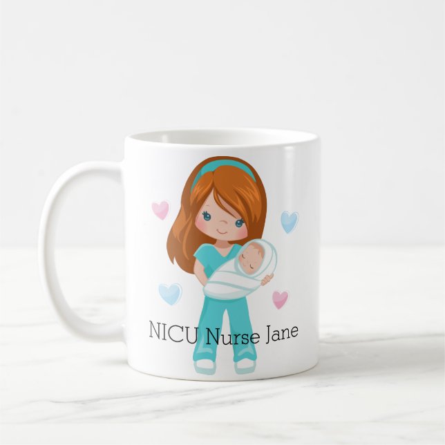 Personalised Red Hair NICU Nurse with Baby Coffee Mug (Left)