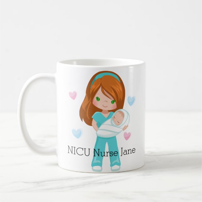 Personalised Red Hair NICU Nurse with Baby Coffee Mug (Left)